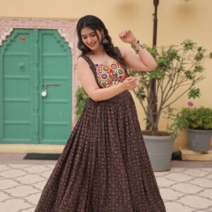 Black Faux Georgette Designer Gown ? Fully Flared Elegant Party & Wedding Set